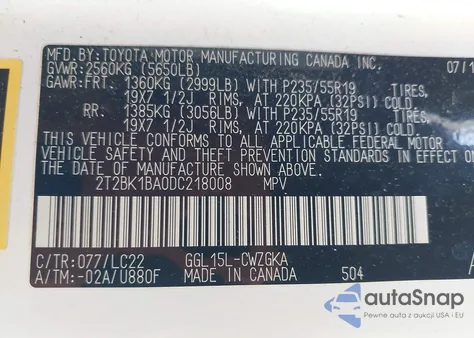 2013 Lexus Rx 350 F Sport from USA, damaged, VIN 2T2BK1BA0DC218008